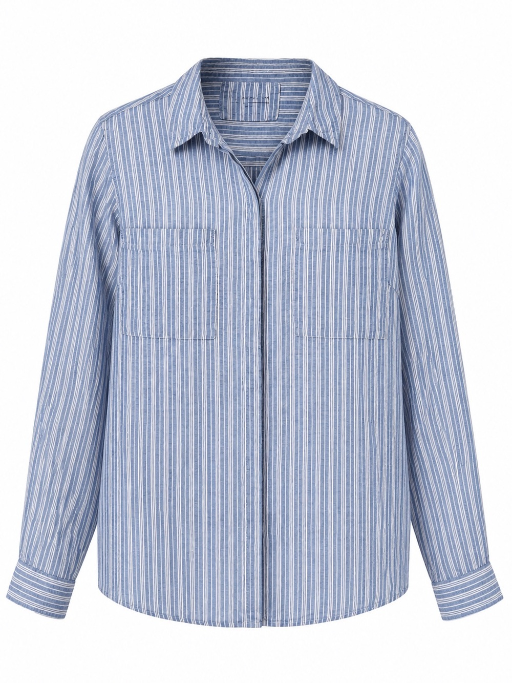 M&S European Flax Linen Blue Stripe Hidden Placket Shirt US 14
